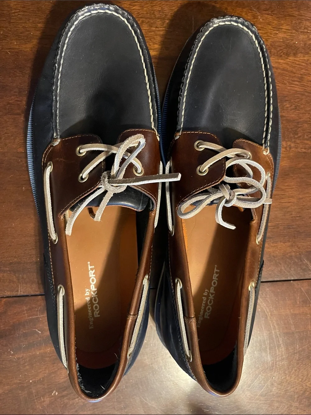Rockport Men’s Navy and Brown Leather Boat Shoes